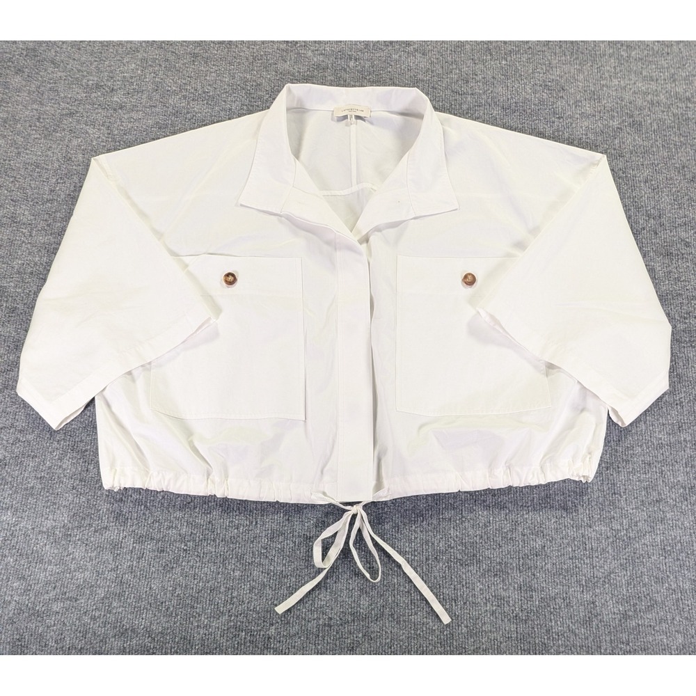 Lafayette 148 New York White Cotton Cropped Drawstring Shirt XXL BFR2R-1R48
